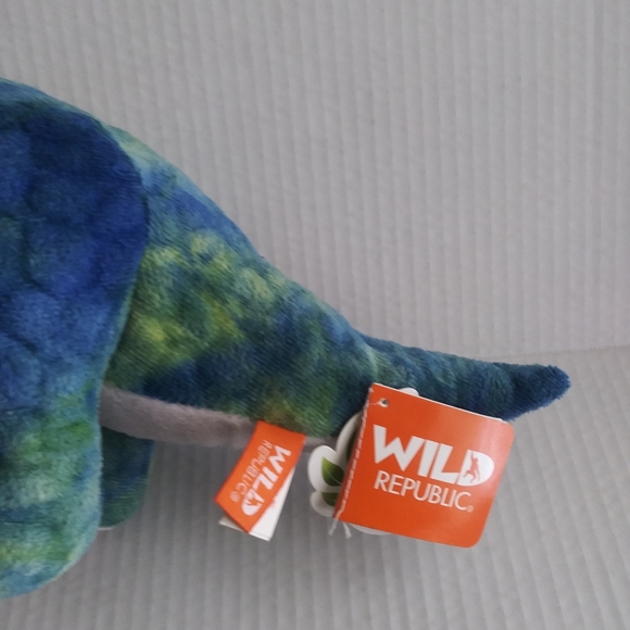 Brontosaurus Dinosaur Blue Green Plush Stuffed Animal 14" Tall by Wild Republic - Picture 3 of 13